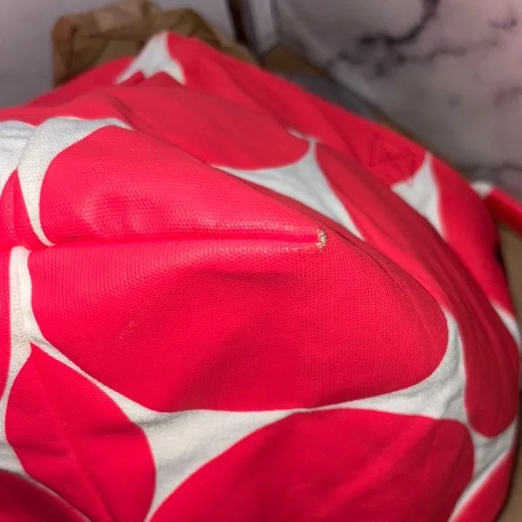 Kate Spade Red Circle Print Canvas Tote Bag with Leather Trim GUC - Picture 6 of 13